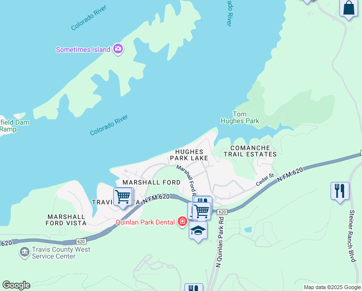 map of restaurants, bars, coffee shops, grocery stores, and more near 12904 Park Drive in Austin