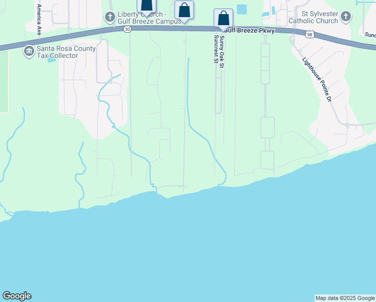 map of restaurants, bars, coffee shops, grocery stores, and more near 1622 Fuller Drive in Gulf Breeze