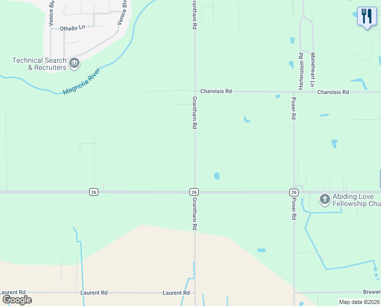 map of restaurants, bars, coffee shops, grocery stores, and more near 11551 Grantham Road in Foley