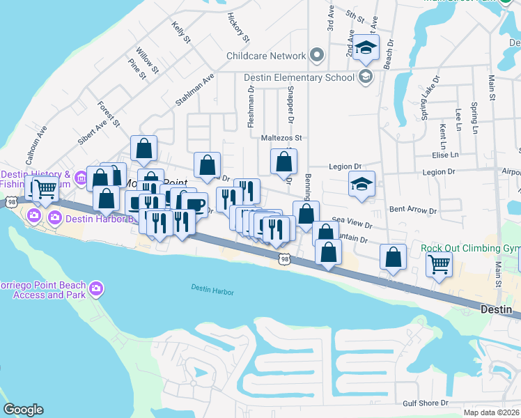 map of restaurants, bars, coffee shops, grocery stores, and more near 519 Mountain Drive in Destin