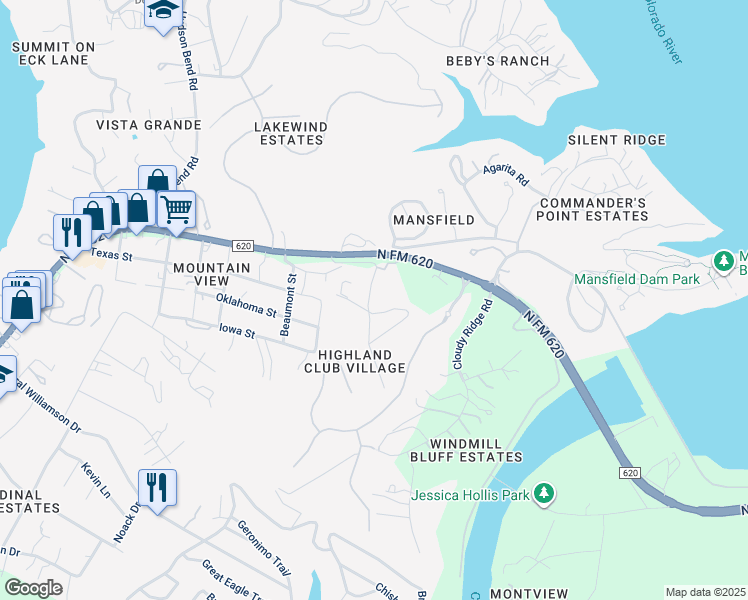 map of restaurants, bars, coffee shops, grocery stores, and more near 3925 Lago Vista Drive in Austin