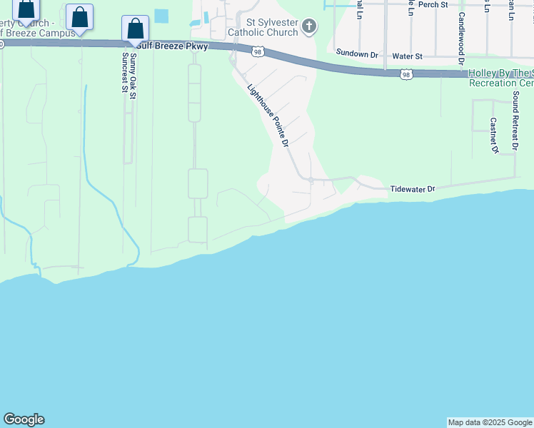 map of restaurants, bars, coffee shops, grocery stores, and more near 1629 Old Harbor Cove in Gulf Breeze