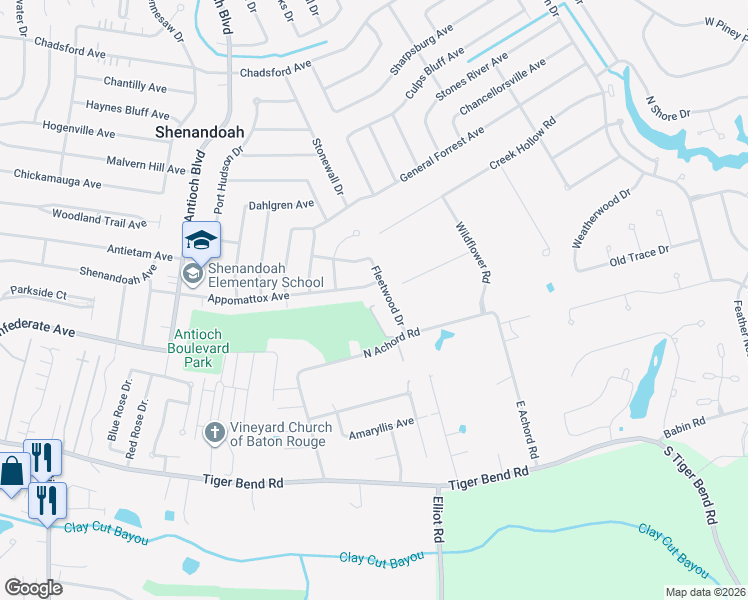 map of restaurants, bars, coffee shops, grocery stores, and more near 6113 Cottage Row Drive in Baton Rouge