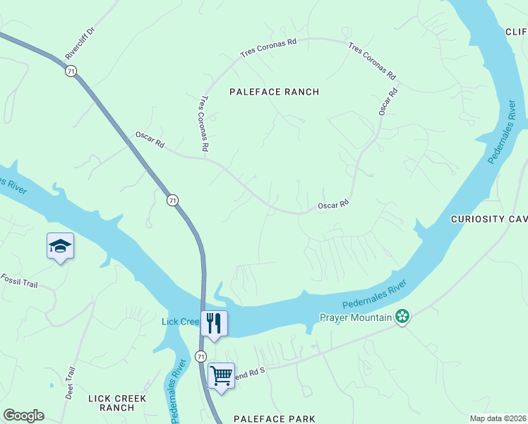 map of restaurants, bars, coffee shops, grocery stores, and more near 2601 Indian Divide Road in Spicewood