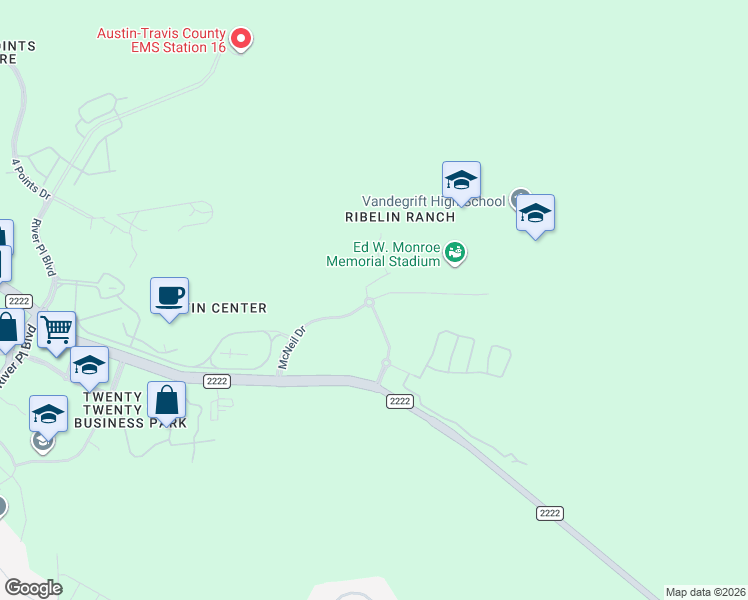 map of restaurants, bars, coffee shops, grocery stores, and more near 80 McNeil Drive in Austin