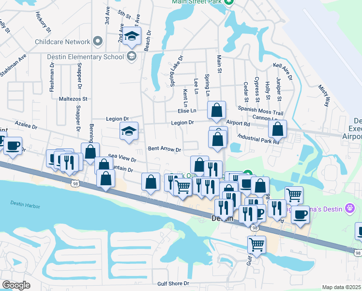 map of restaurants, bars, coffee shops, grocery stores, and more near 9 Indian Oaks Drive in Destin