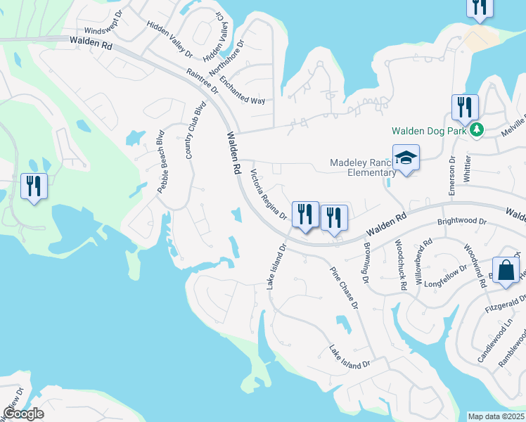 map of restaurants, bars, coffee shops, grocery stores, and more near 12938 Walden Road in Montgomery