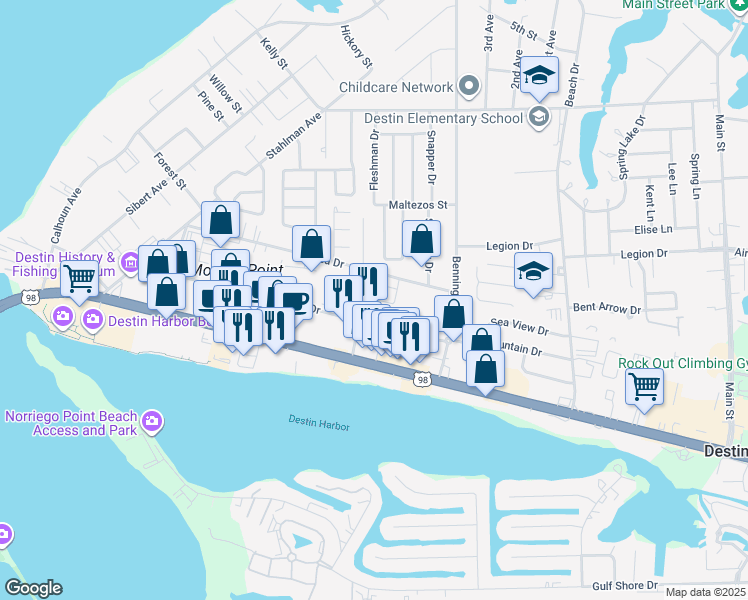 map of restaurants, bars, coffee shops, grocery stores, and more near 505 Mountain Drive in Destin