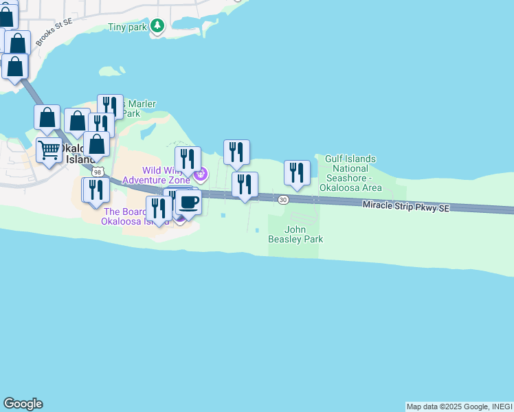 map of restaurants, bars, coffee shops, grocery stores, and more near 1530 Miracle Strip Parkway Southeast in Fort Walton Beach