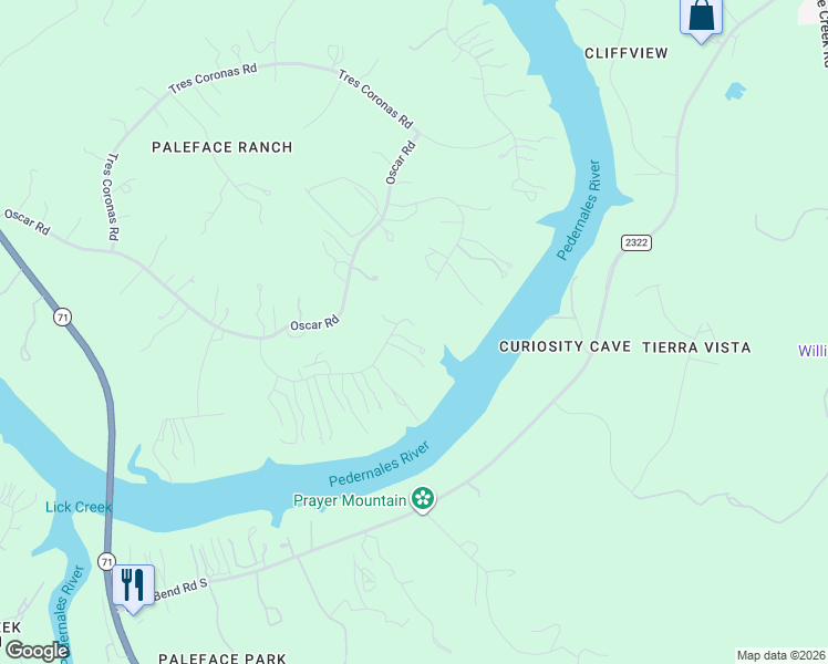 map of restaurants, bars, coffee shops, grocery stores, and more near 2203 Improver Road in Spicewood
