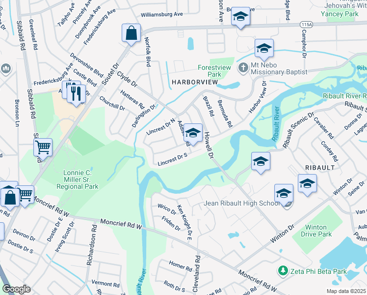map of restaurants, bars, coffee shops, grocery stores, and more near 4516 Harbor View Drive in Jacksonville