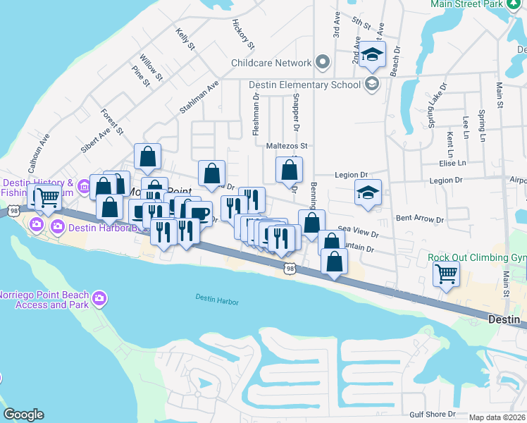 map of restaurants, bars, coffee shops, grocery stores, and more near 238 Melvin Street in Destin