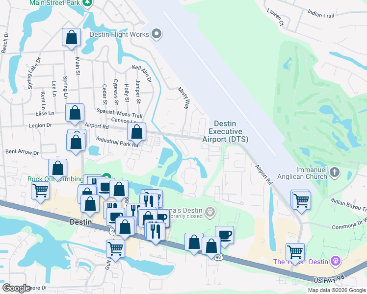 map of restaurants, bars, coffee shops, grocery stores, and more near 437 Twin Lakes Lane in Destin
