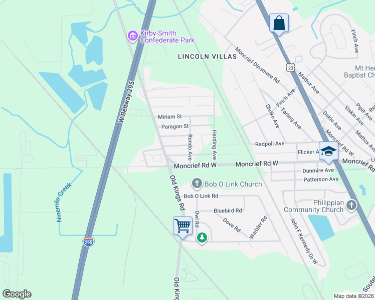 map of restaurants, bars, coffee shops, grocery stores, and more near 7901 Rondo Avenue in Jacksonville