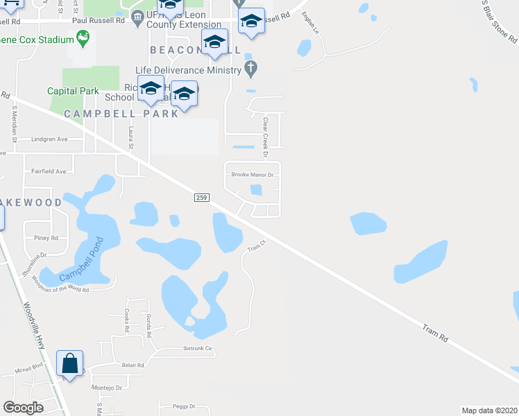 map of restaurants, bars, coffee shops, grocery stores, and more near 416 Brooke Hampton Drive in Tallahassee