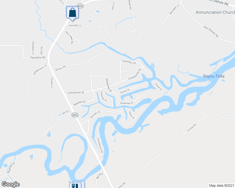 map of restaurants, bars, coffee shops, grocery stores, and more near 6346 Shawnee Street in Kiln