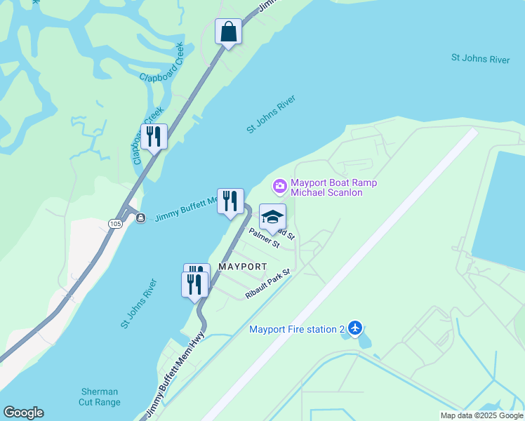 map of restaurants, bars, coffee shops, grocery stores, and more near 4780 Ocean Street in Jacksonville