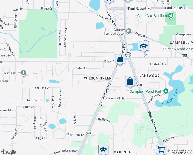 map of restaurants, bars, coffee shops, grocery stores, and more near in Tallahassee