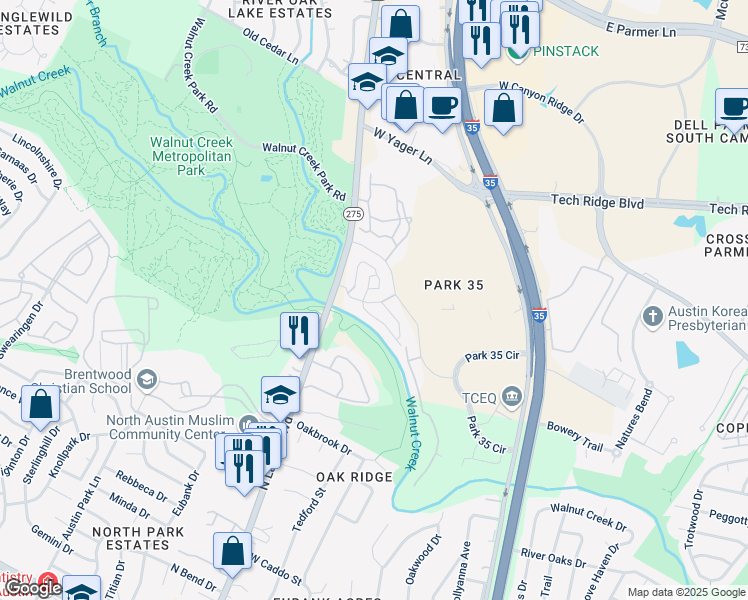 map of restaurants, bars, coffee shops, grocery stores, and more near 12304 Walnut Park Crossing in Austin