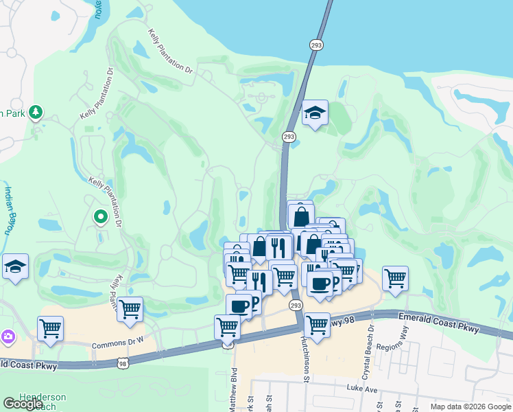 map of restaurants, bars, coffee shops, grocery stores, and more near 4498 Stonebridge Road in Destin