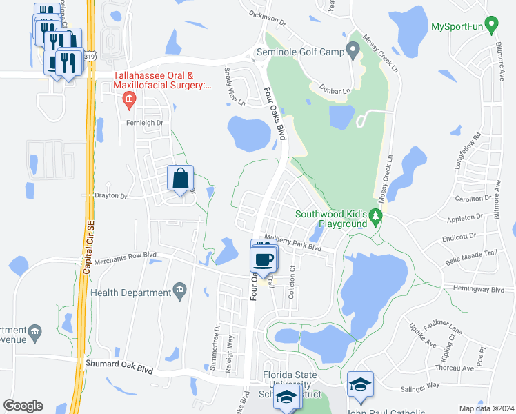 map of restaurants, bars, coffee shops, grocery stores, and more near 2996 Verdura Point Drive in Tallahassee
