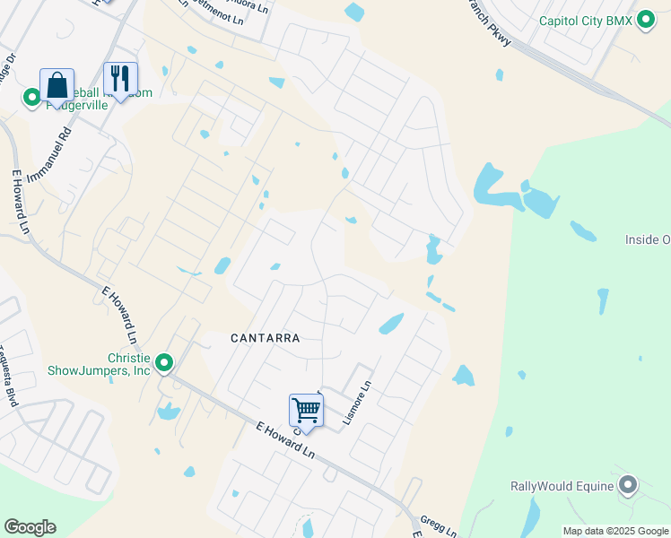 map of restaurants, bars, coffee shops, grocery stores, and more near 3400 Ortman Drive in Pflugerville