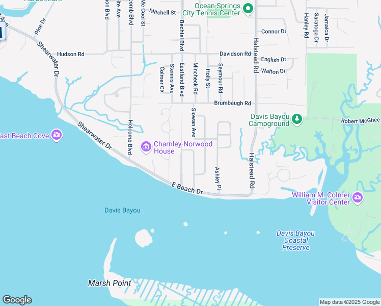 map of restaurants, bars, coffee shops, grocery stores, and more near 112 La Branche Avenue in Ocean Springs