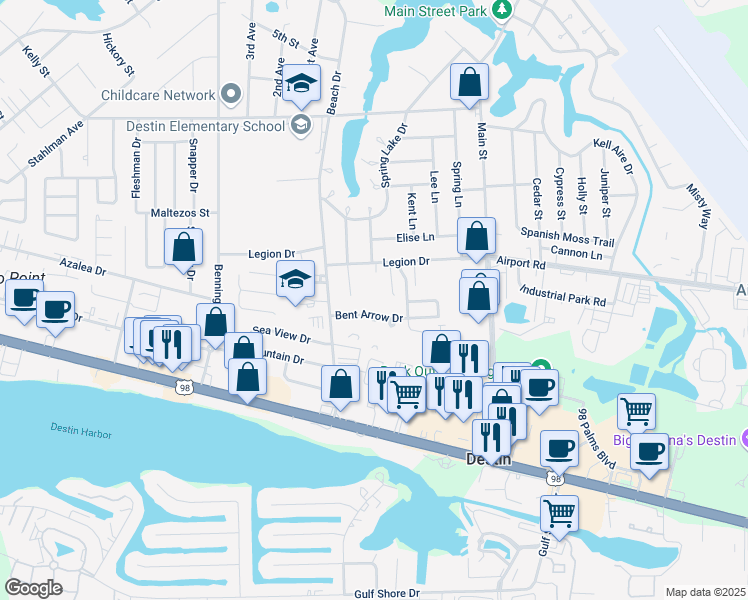 map of restaurants, bars, coffee shops, grocery stores, and more near 710 Legion Drive in Destin