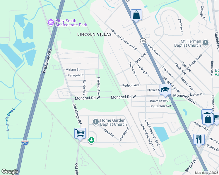 map of restaurants, bars, coffee shops, grocery stores, and more near 6243 Coolidge Street in Jacksonville