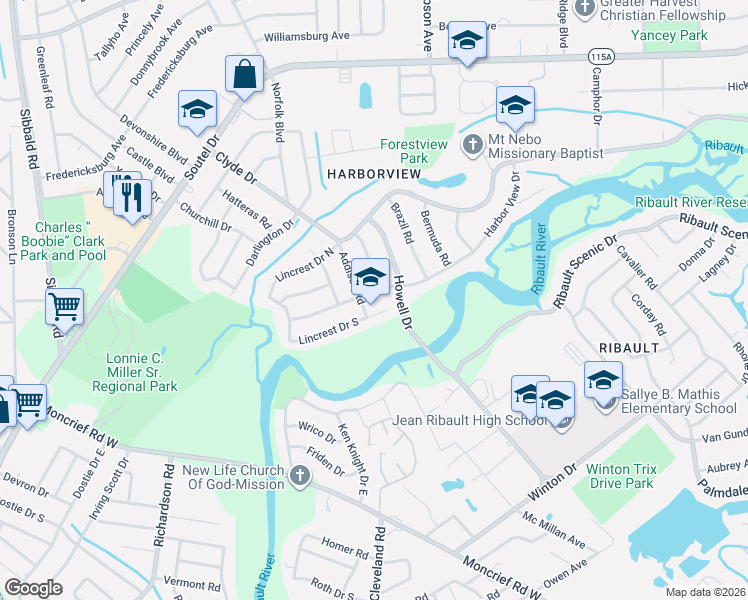 map of restaurants, bars, coffee shops, grocery stores, and more near 8505 Oak Leaf Road in Jacksonville