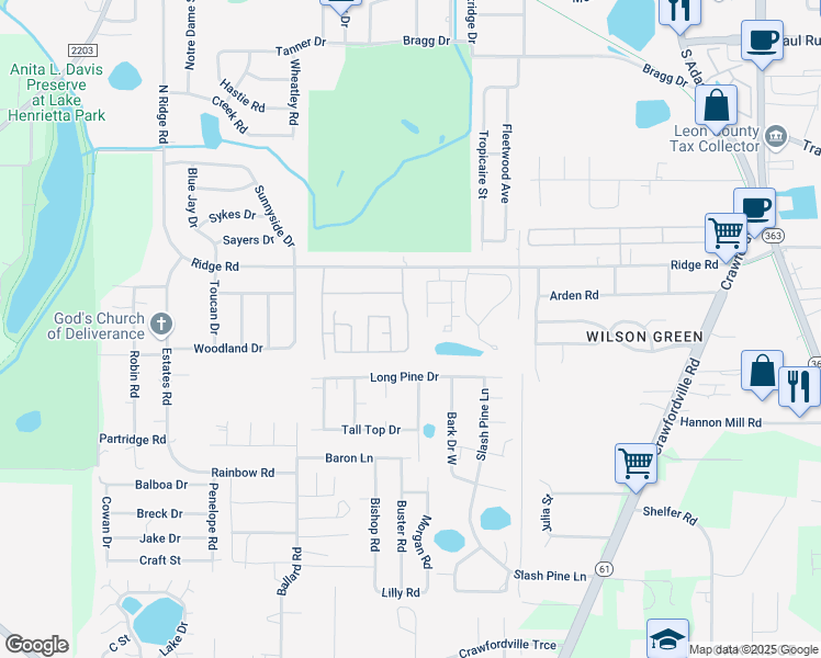 map of restaurants, bars, coffee shops, grocery stores, and more near 3515 Sundown Road in Tallahassee