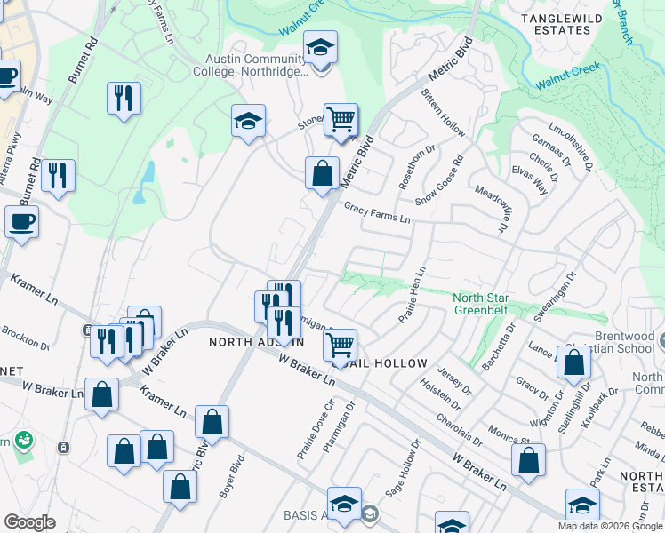 map of restaurants, bars, coffee shops, grocery stores, and more near 11712 Tallow Field Way in Austin