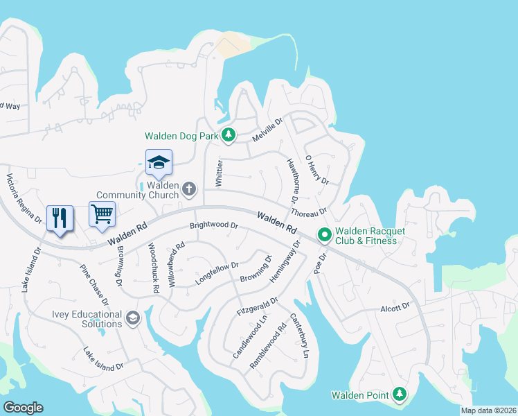 map of restaurants, bars, coffee shops, grocery stores, and more near 12211 Thoreau Drive in Montgomery