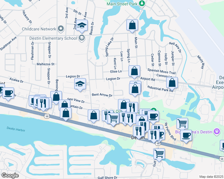 map of restaurants, bars, coffee shops, grocery stores, and more near 230 Indian Oaks Drive in Destin