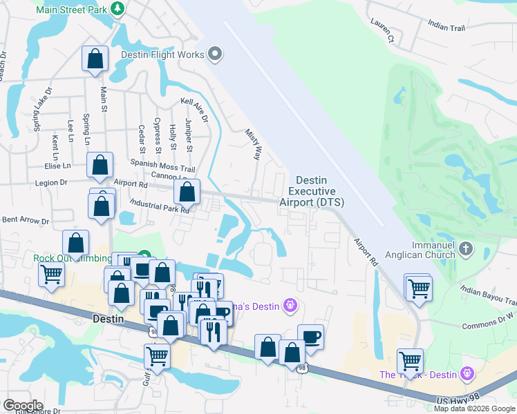 map of restaurants, bars, coffee shops, grocery stores, and more near 439 Twin Lakes Lane in Destin