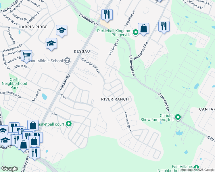 map of restaurants, bars, coffee shops, grocery stores, and more near 30 Danbury Woods Circle in Austin