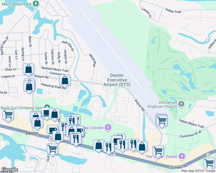 map of restaurants, bars, coffee shops, grocery stores, and more near 996 Airport Road in Destin