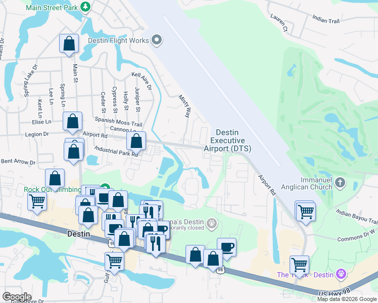 map of restaurants, bars, coffee shops, grocery stores, and more near 437 Twin Lakes Lane in Destin