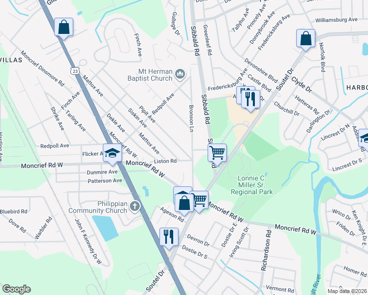 map of restaurants, bars, coffee shops, grocery stores, and more near 7819 Pipit Avenue in Jacksonville