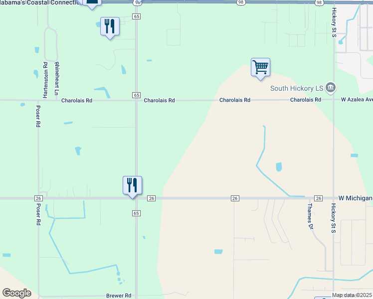map of restaurants, bars, coffee shops, grocery stores, and more near in Foley