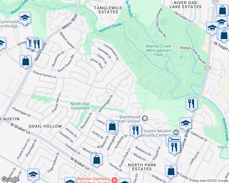 map of restaurants, bars, coffee shops, grocery stores, and more near Gracy Farms Ln & Swearingen Dr in Austin