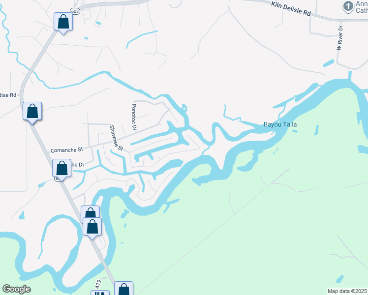 map of restaurants, bars, coffee shops, grocery stores, and more near 6132 Shawnee Street in Kiln