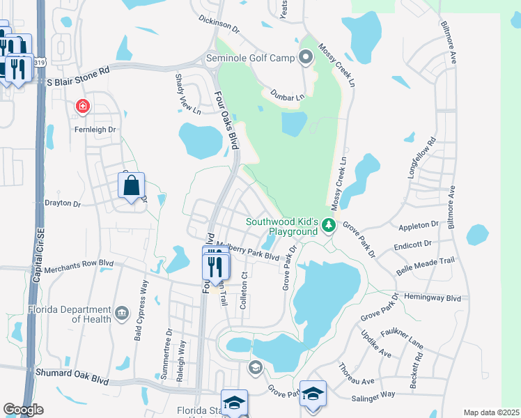 map of restaurants, bars, coffee shops, grocery stores, and more near 3161 Baringer Hill Drive in Tallahassee