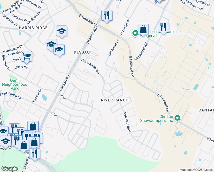 map of restaurants, bars, coffee shops, grocery stores, and more near 30 Danbury Woods Circle in Austin