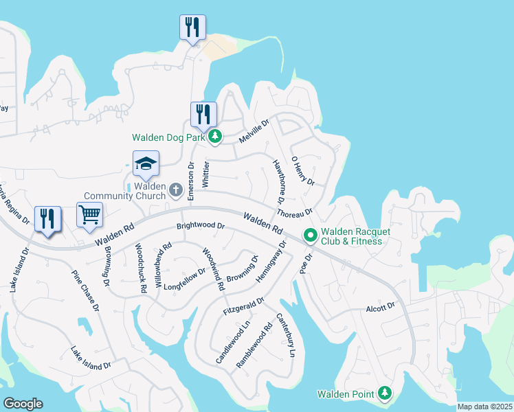 map of restaurants, bars, coffee shops, grocery stores, and more near 12119 Thoreau Drive in Montgomery