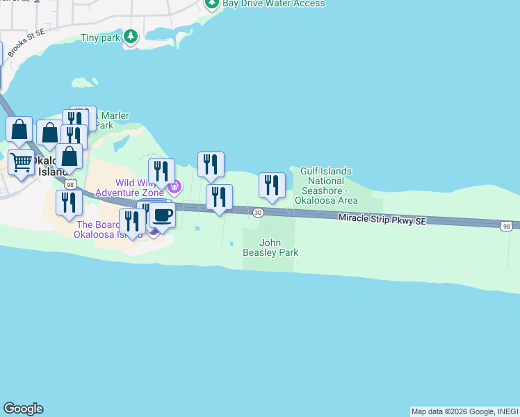 map of restaurants, bars, coffee shops, grocery stores, and more near 1335 U.S. 98 in Okaloosa Island