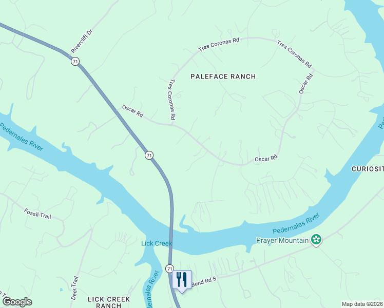 map of restaurants, bars, coffee shops, grocery stores, and more near 23809 Oscar Road in Spicewood
