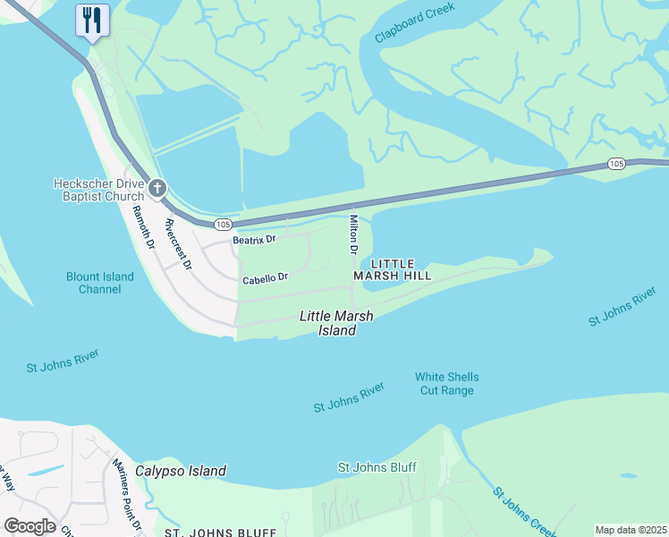 map of restaurants, bars, coffee shops, grocery stores, and more near 6834 Elkmont Drive in Jacksonville