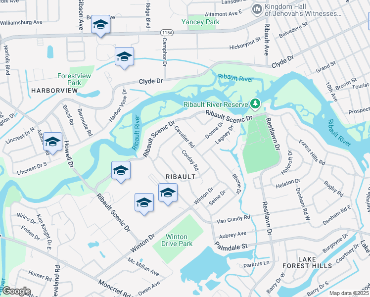 map of restaurants, bars, coffee shops, grocery stores, and more near 6925 Champlain Road in Jacksonville