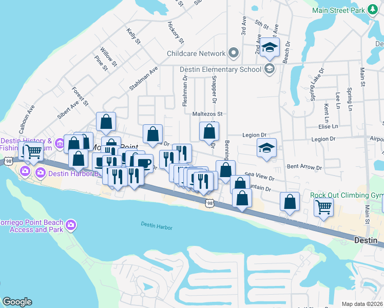 map of restaurants, bars, coffee shops, grocery stores, and more near 517 Azalea Drive in Destin